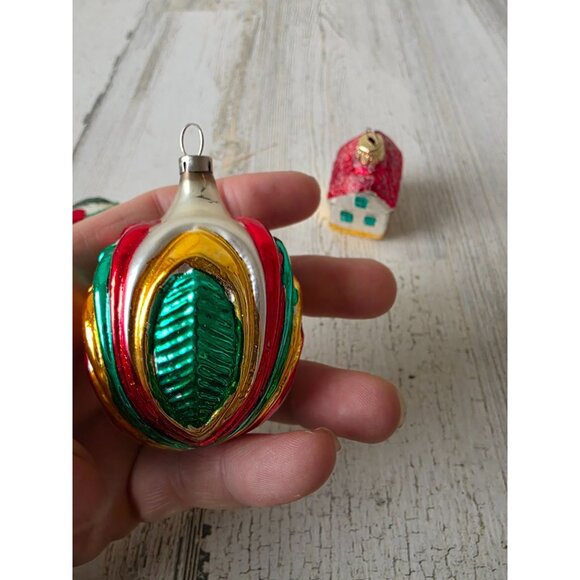 Vintage mercury glass cherry ornament house red yellow green Xmas tree - Picture 6 of 10